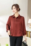 New arrivals for Spring/Autumn 2025 women's wear: Coffee-colored long-sleeved tops, trendy and fashionable middle-aged clothing, available in sizes ranging from XL to 5XL Specification image